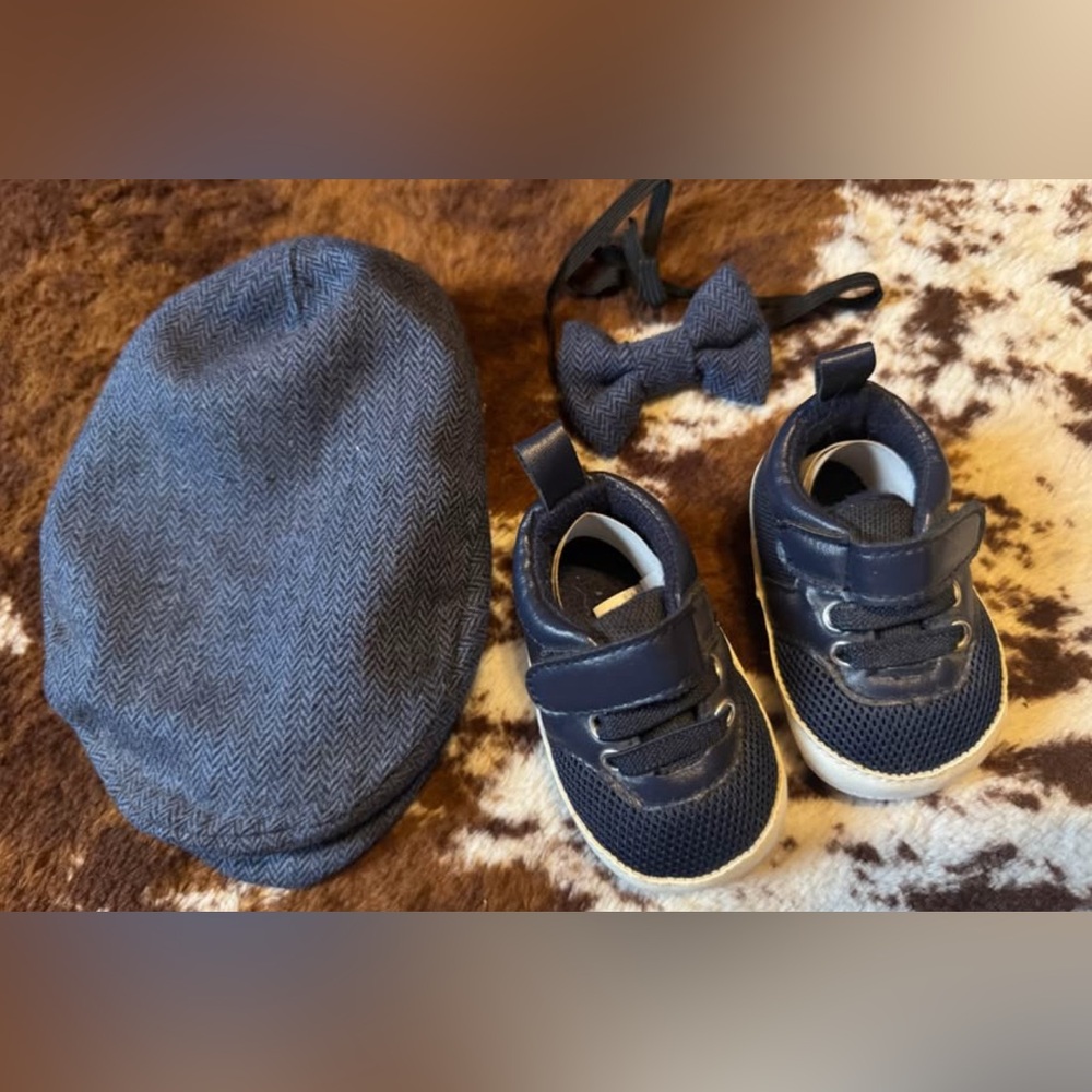 Infant Fedora, shoes, and bow tie set
